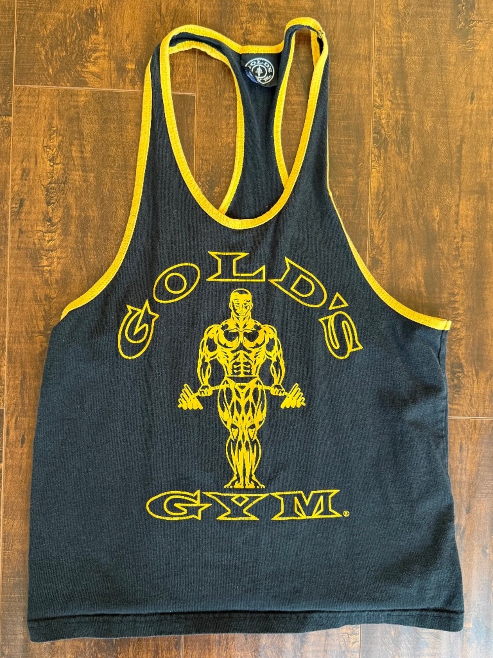 Golds Gym Mens Stringer Shirt Tank Top Size Small Activewear VTG- Black & Yellow